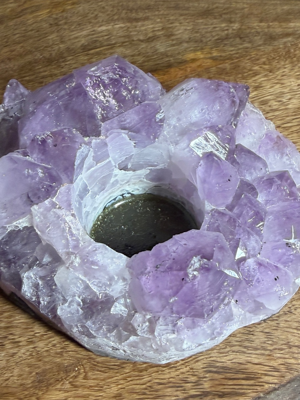 Purple Amethyst Crystal Candle Holder - Natural Gemstone Accent